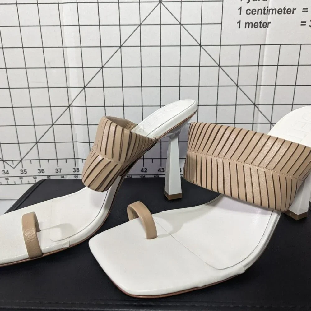 Neutral Beige Strappy Square-Toe Mid-Heel Sandals